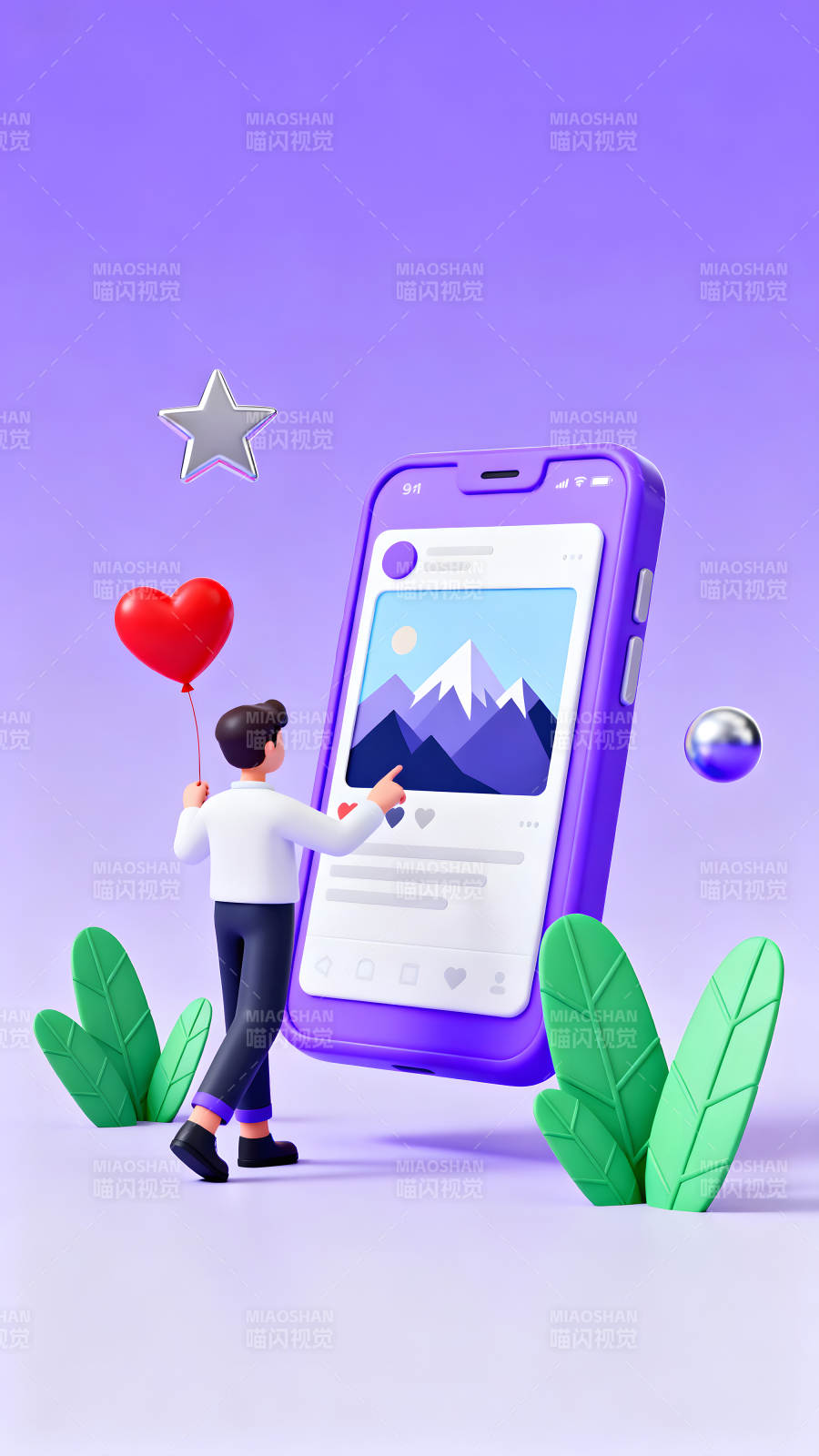 手机互动场景图年轻人点赞分享图片