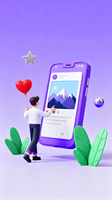 手机互动场景图年轻人点赞分享图片