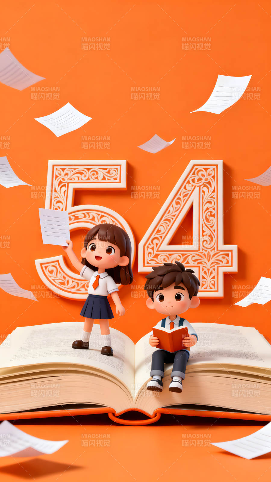 卡通人物书本数字构图图片