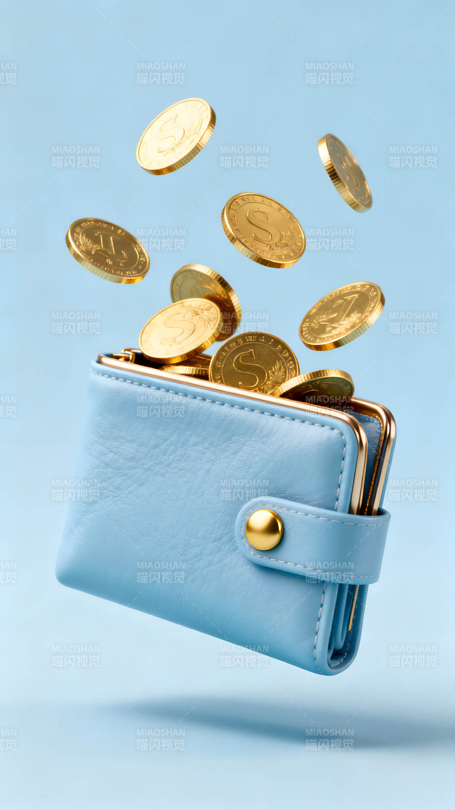 金币从钱包里掉落的景象图片