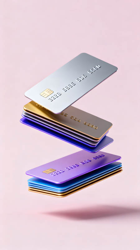 悬浮信用卡堆叠展示设计图片