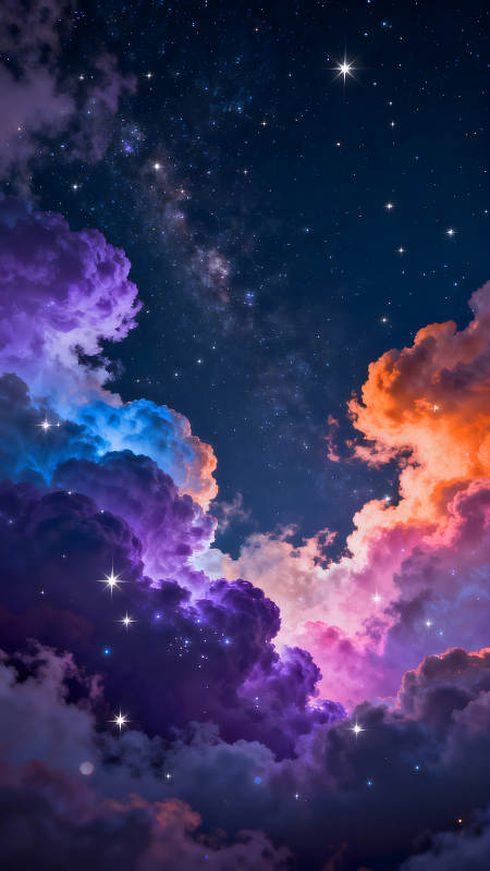 夜空下的绚丽云彩与星光图片