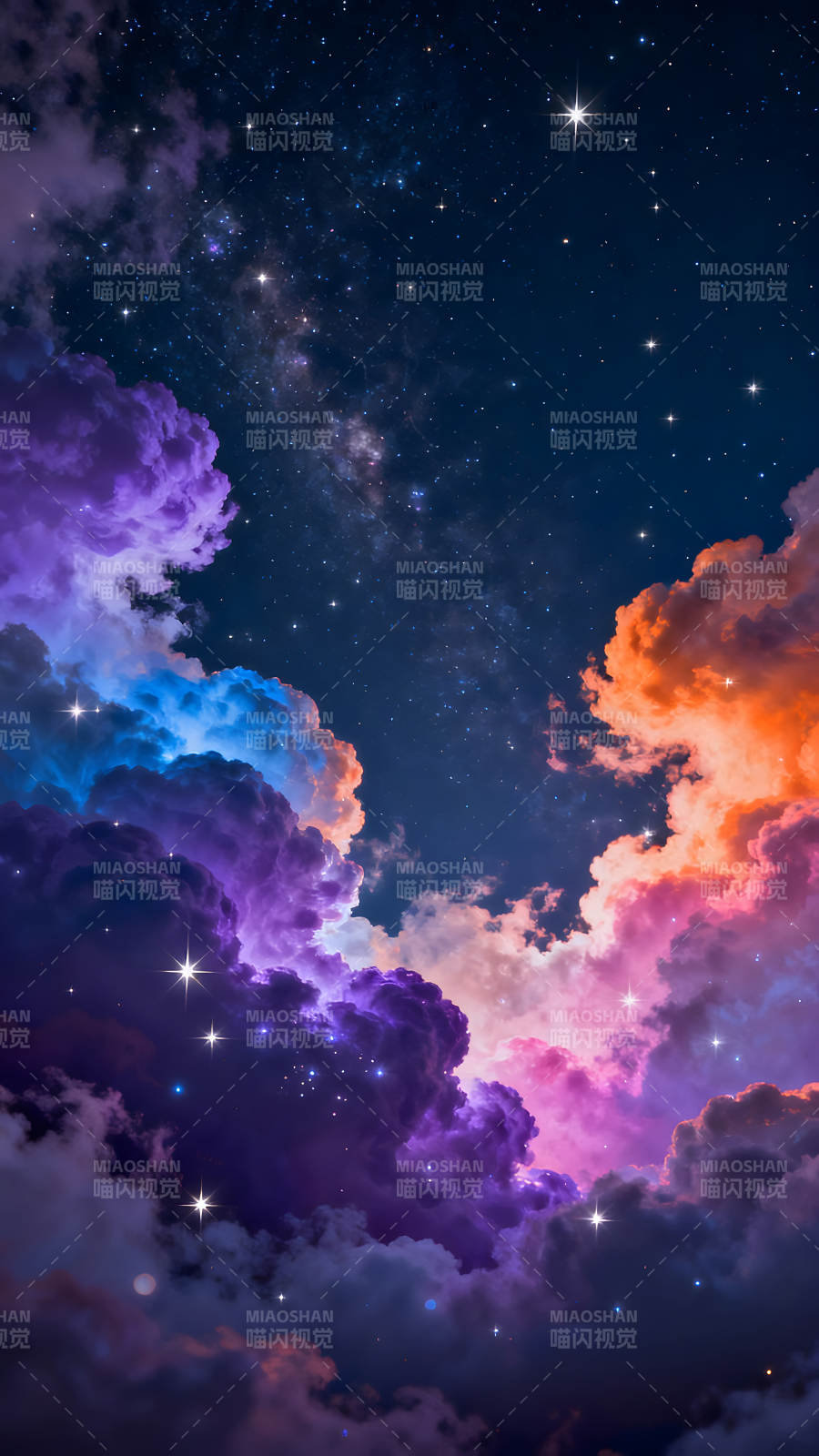 夜空下的绚丽云彩与星光图片