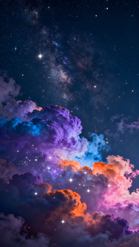 绚丽星空下的彩云奇景图片