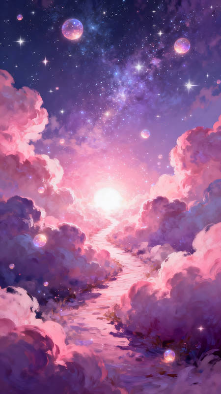 粉色梦幻云彩星空美景图片