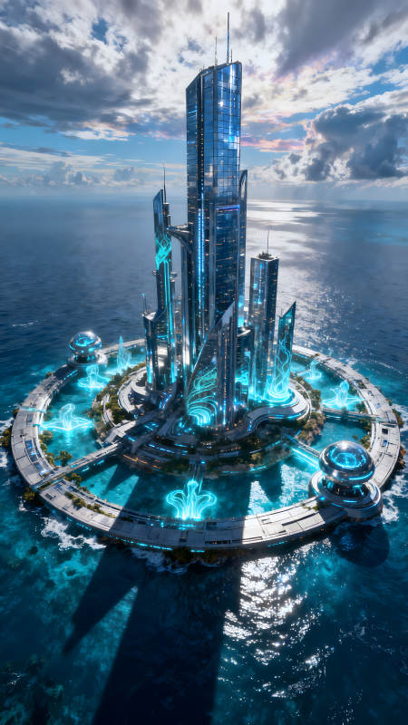 未来城市水上建筑群图片