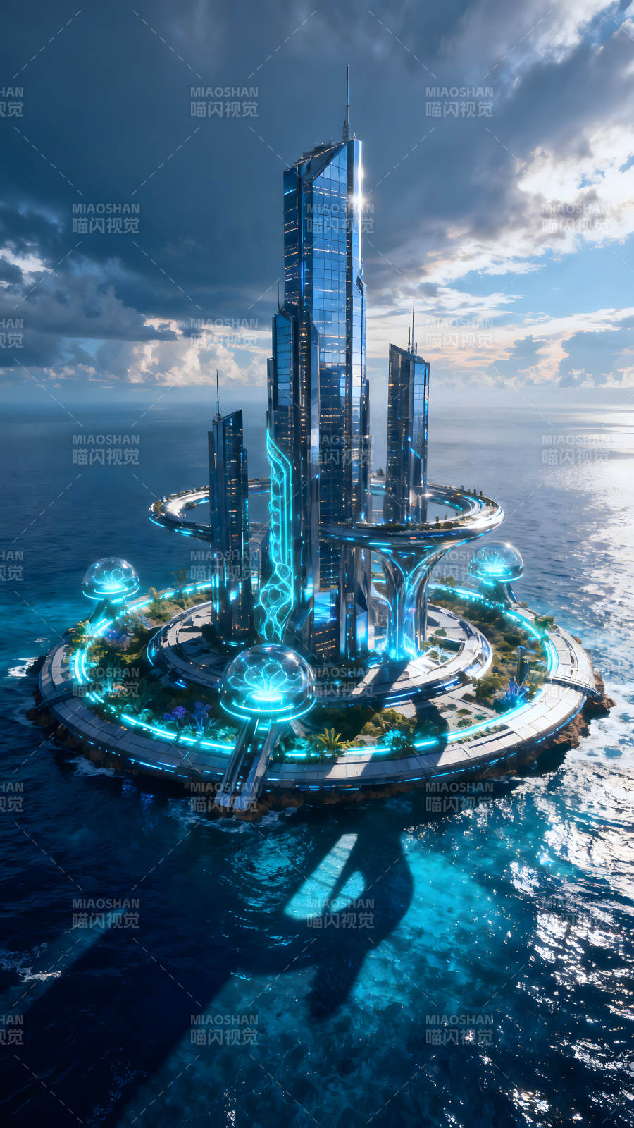 未来城市岛屿建筑蓝图图片