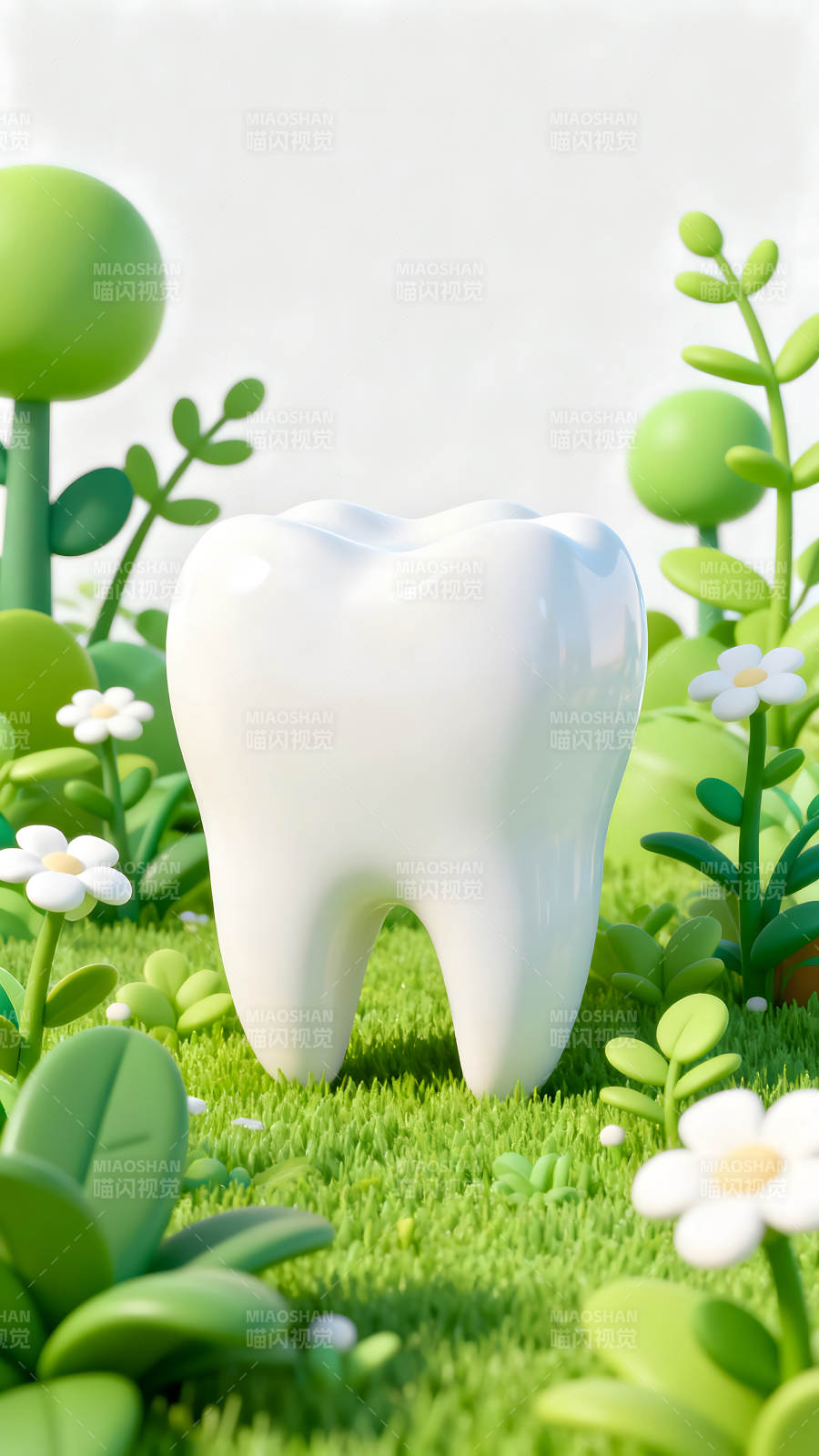 卡通牙齿在绿草地中图片