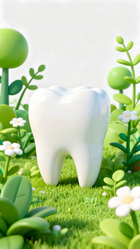 卡通牙齿在绿草地中图片