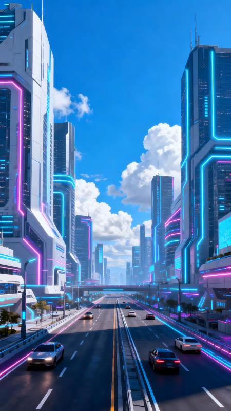 未来城市霓虹街道景象图片