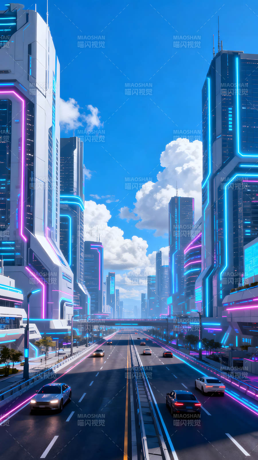 未来城市霓虹街道景象图片