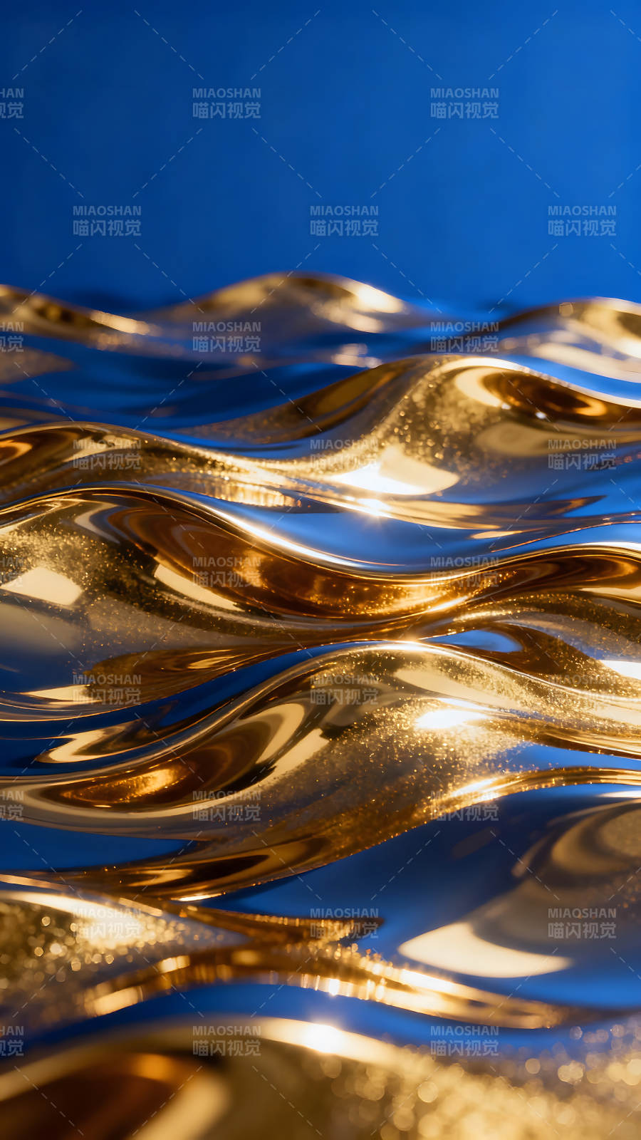 金色波浪反射着蓝色光芒闪耀图片