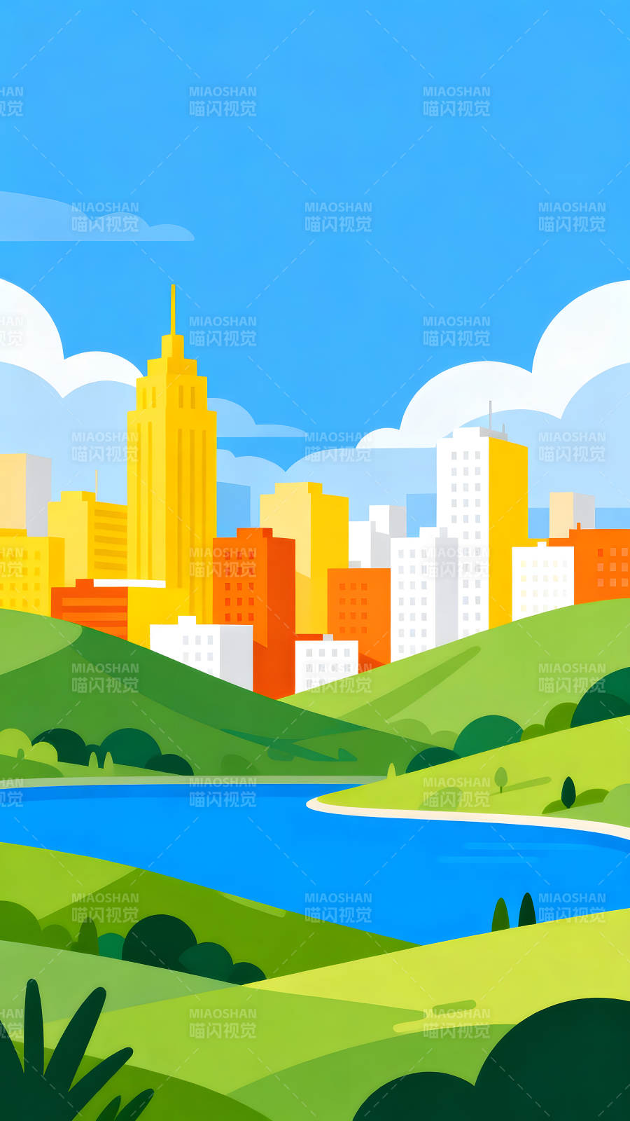 城市风光与自然景观和谐共存图片