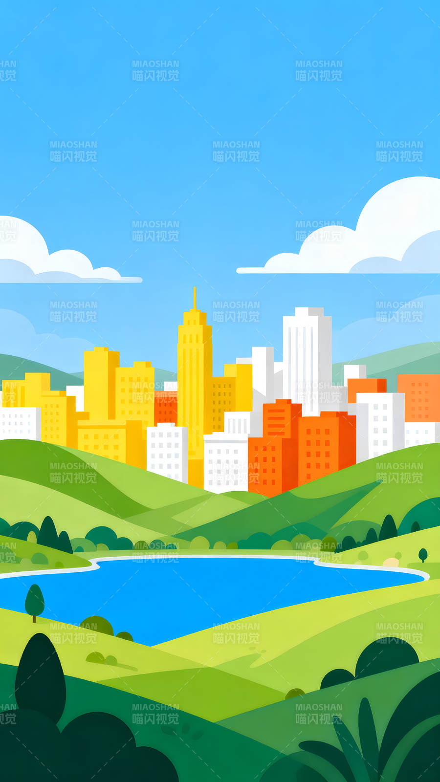 城市公园风景画图片