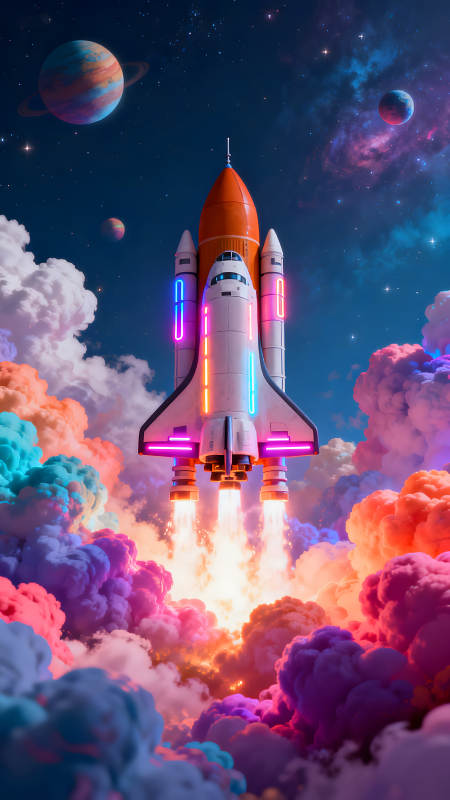 宇宙飞船冲向云霄奇幻旅程开启图片