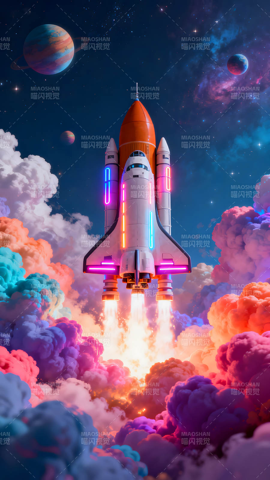 宇宙飞船冲向云霄奇幻旅程开启图片