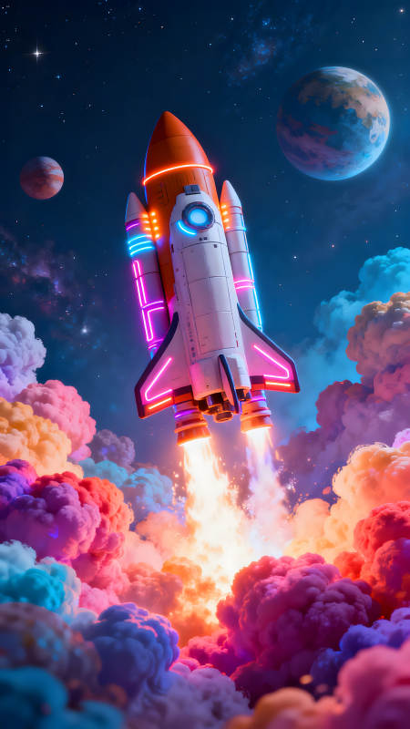 火箭冲破云霄飞向太空之旅图片