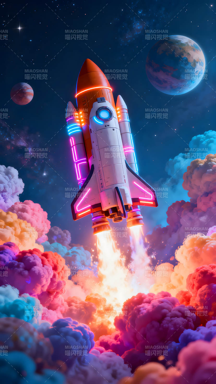 火箭冲破云霄飞向太空之旅图片