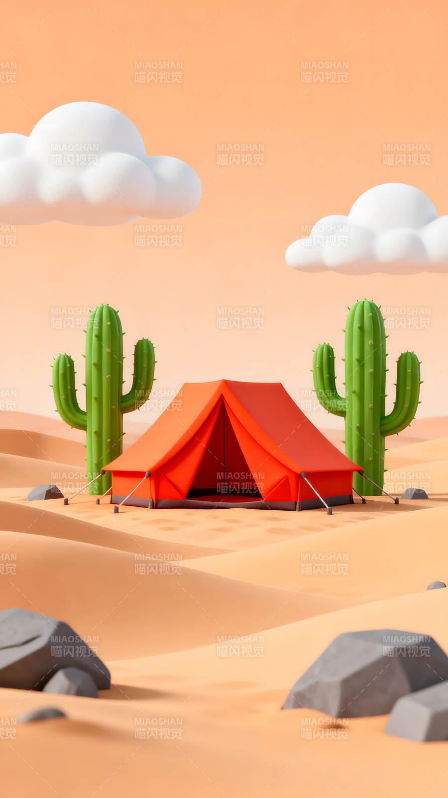 沙漠帐篷与仙人掌图片