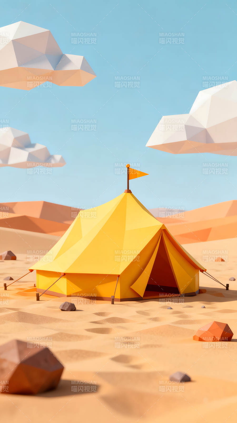 沙漠中的几何风格帐篷图片