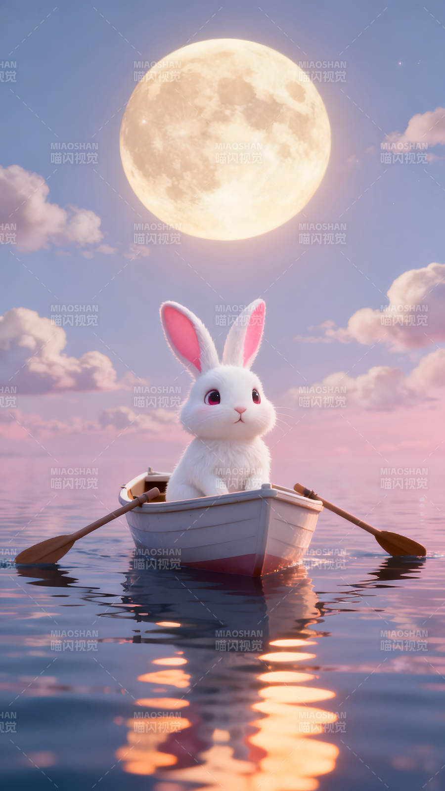 兔子乘船赏月温馨童话图片