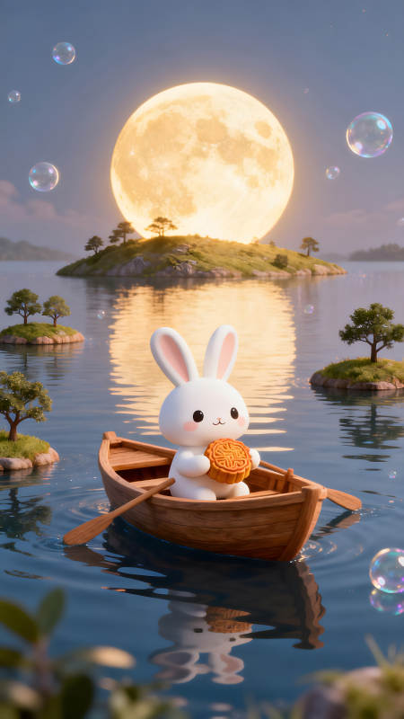 中秋佳节兔子赏月图片