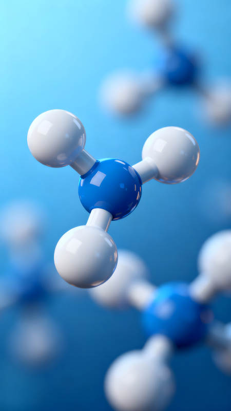 分子结构模型特写蓝色背景渲染图片