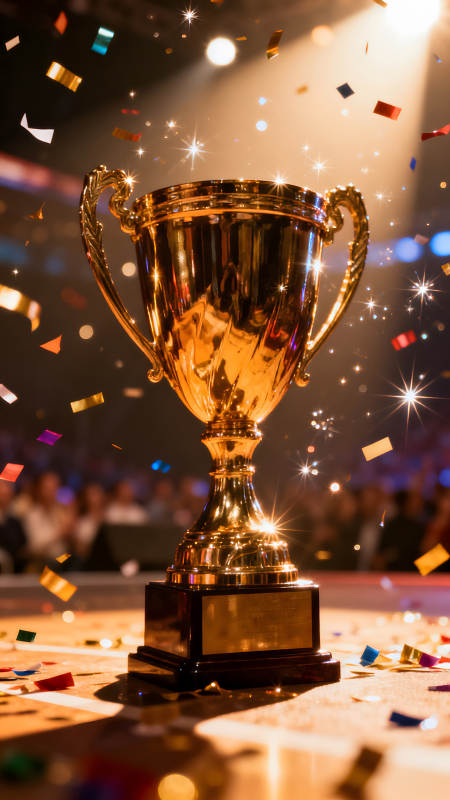 金光闪耀的奖杯庆典场景图片