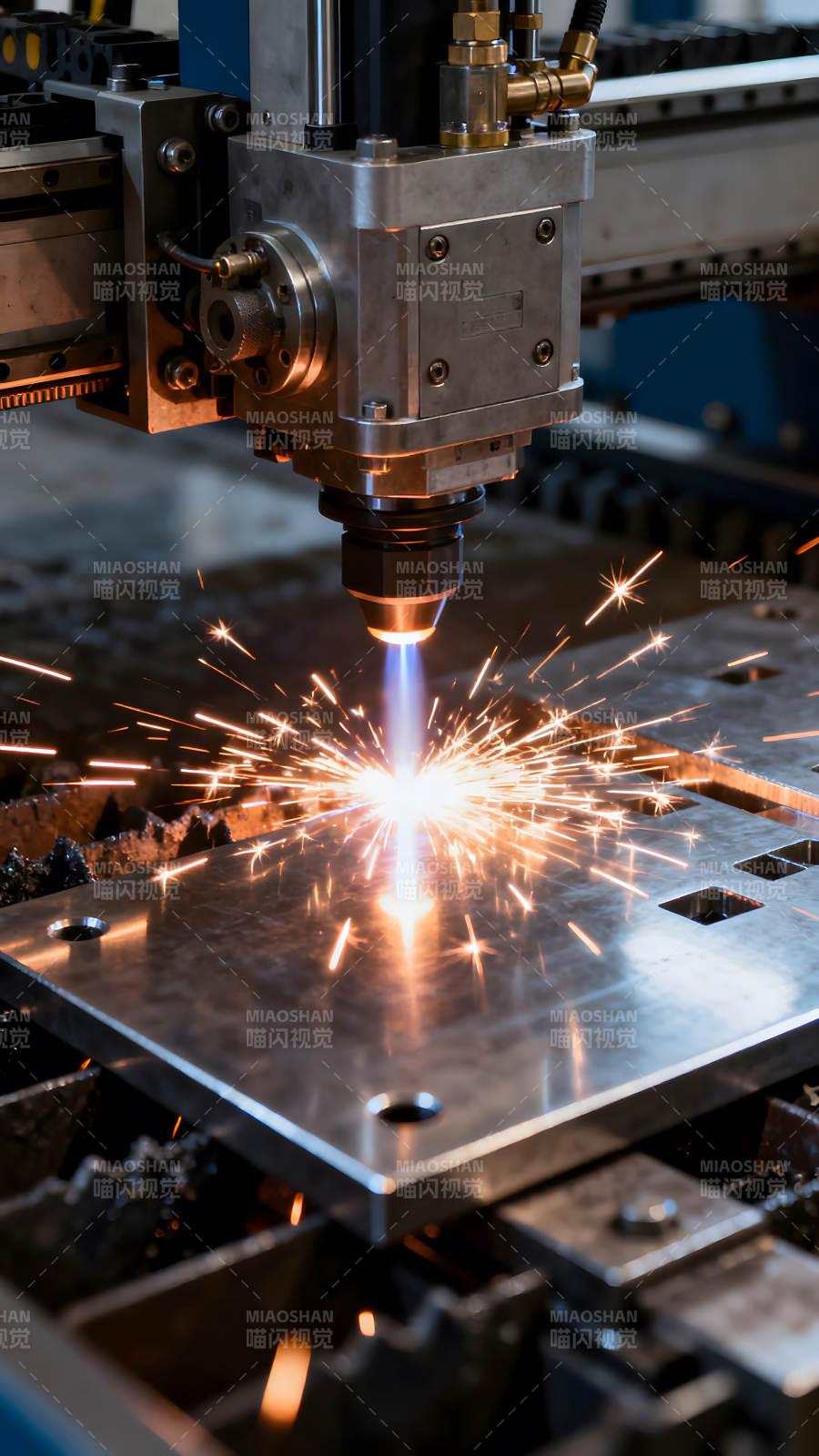 激光切割金属板火花四溅图片
