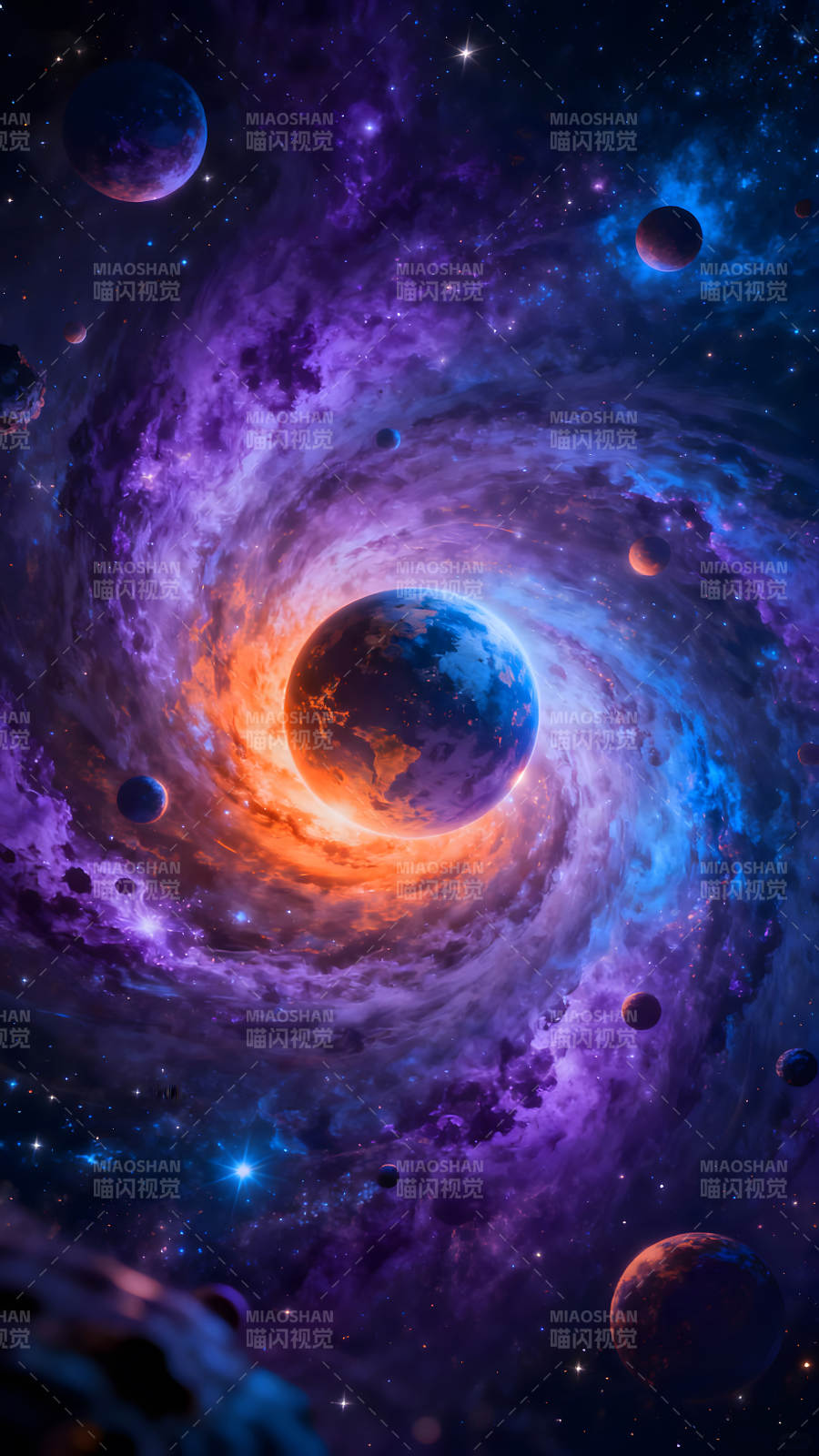 宇宙漩涡中的行星与星云图片