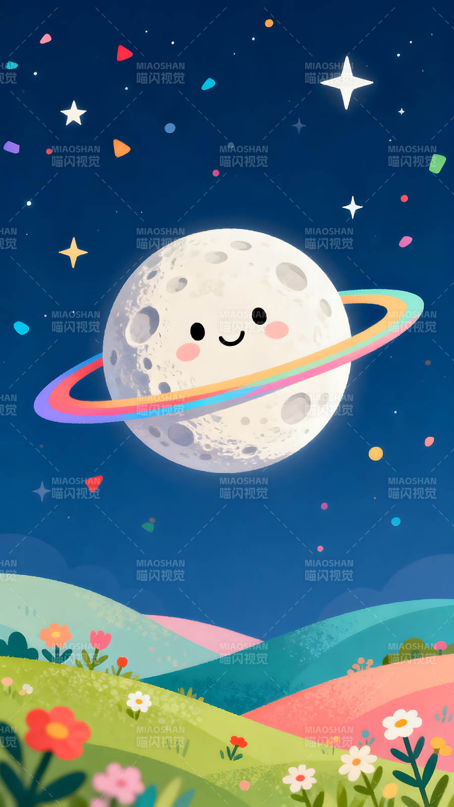 可爱卡通星球夜空图片