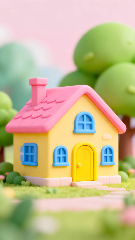 卡通小屋场景鲜艳色彩童趣图片