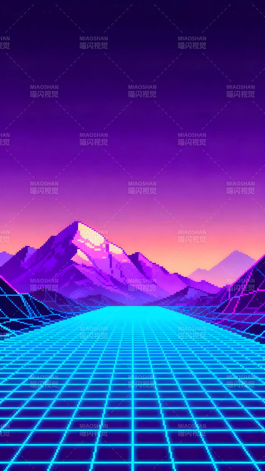 像素风格风景霓虹光线山脉图片