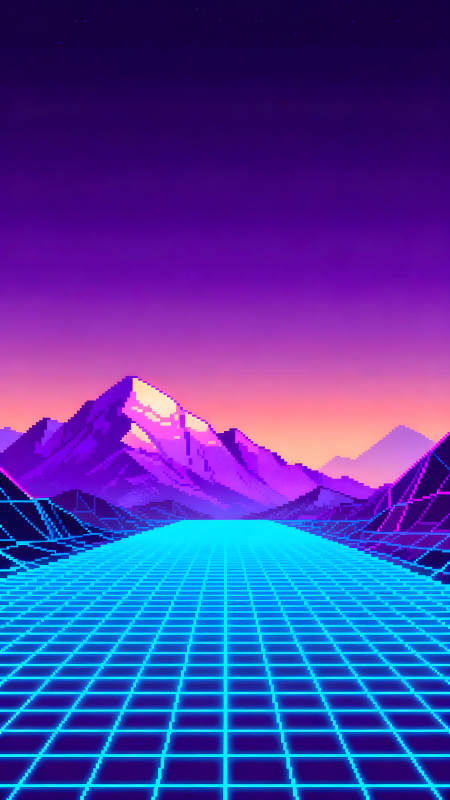 像素风格风景霓虹光线山脉图片