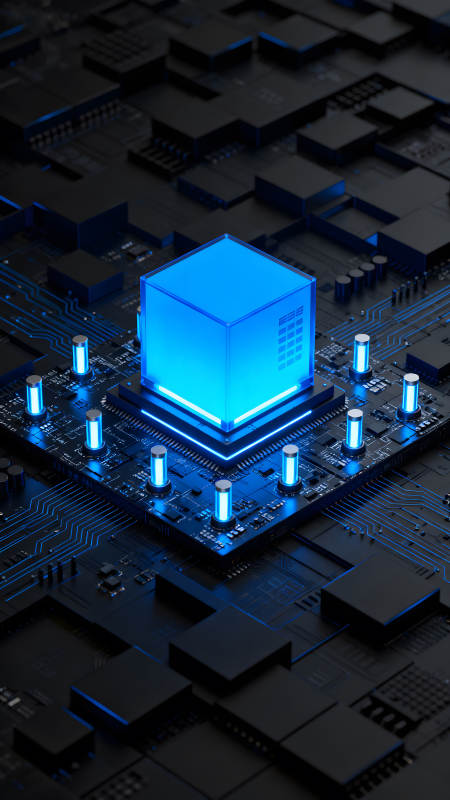科技感电路板蓝色立方体图片
