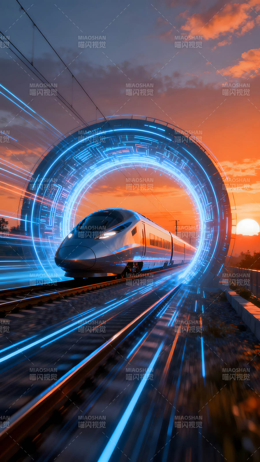 高速列车穿梭未来科技隧道图片