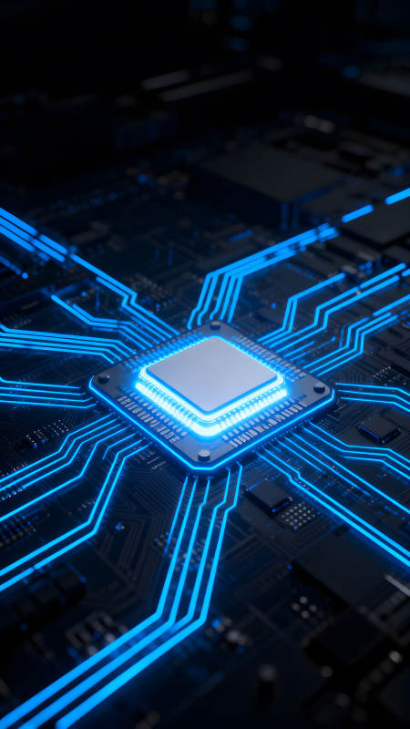 电子电路发光芯片特写图片