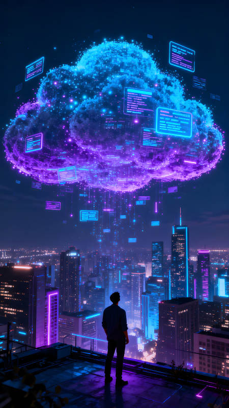 云数据与都市夜景的科幻结合图片