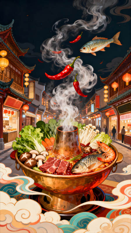 夜市火锅热闹景象图片