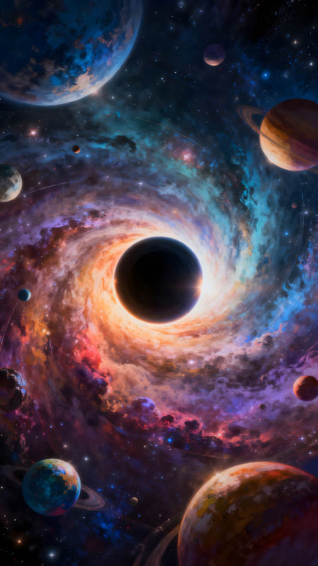 宇宙漩涡与行星群的奇幻景象图片