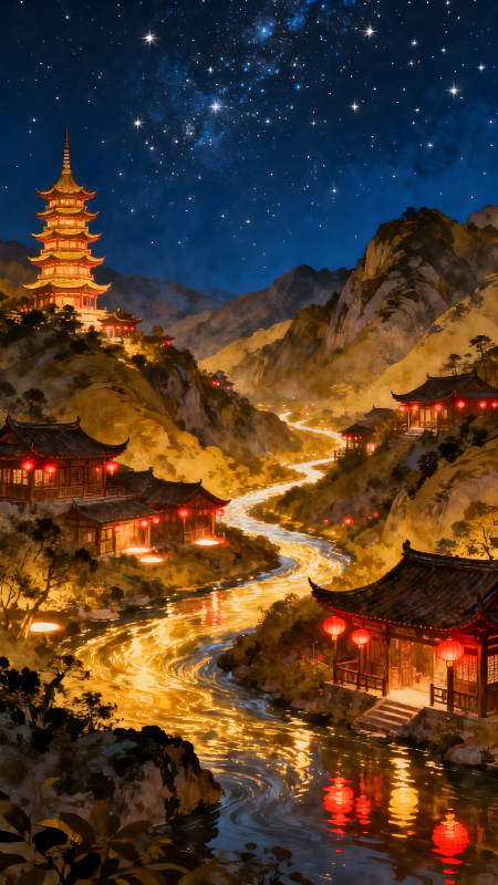 夜晚的中国古镇风景图片