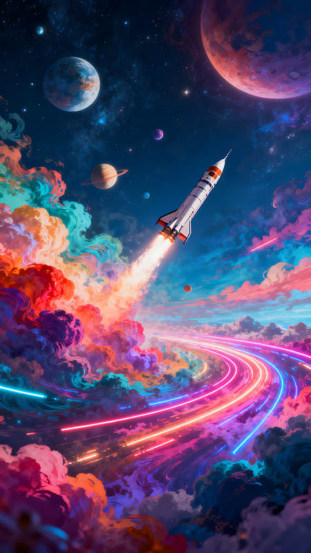 宇宙火箭穿梭绚丽云海图片