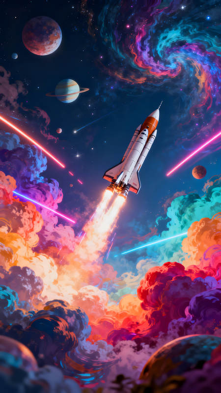 火箭升空星云绚烂宇宙图片