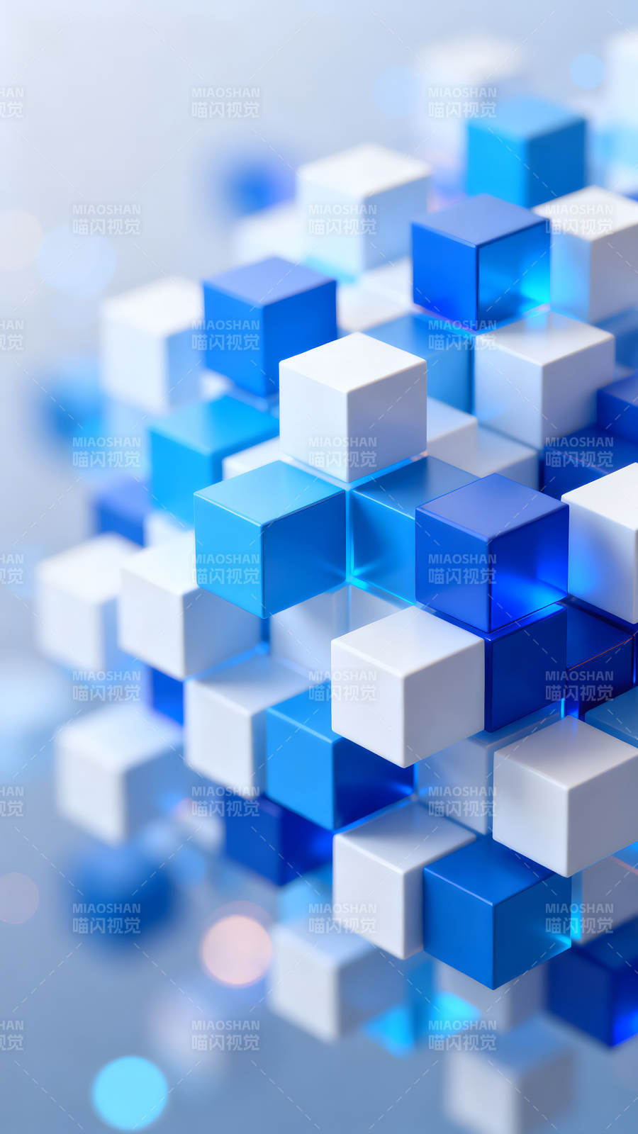 蓝白立方体堆叠抽象设计图片