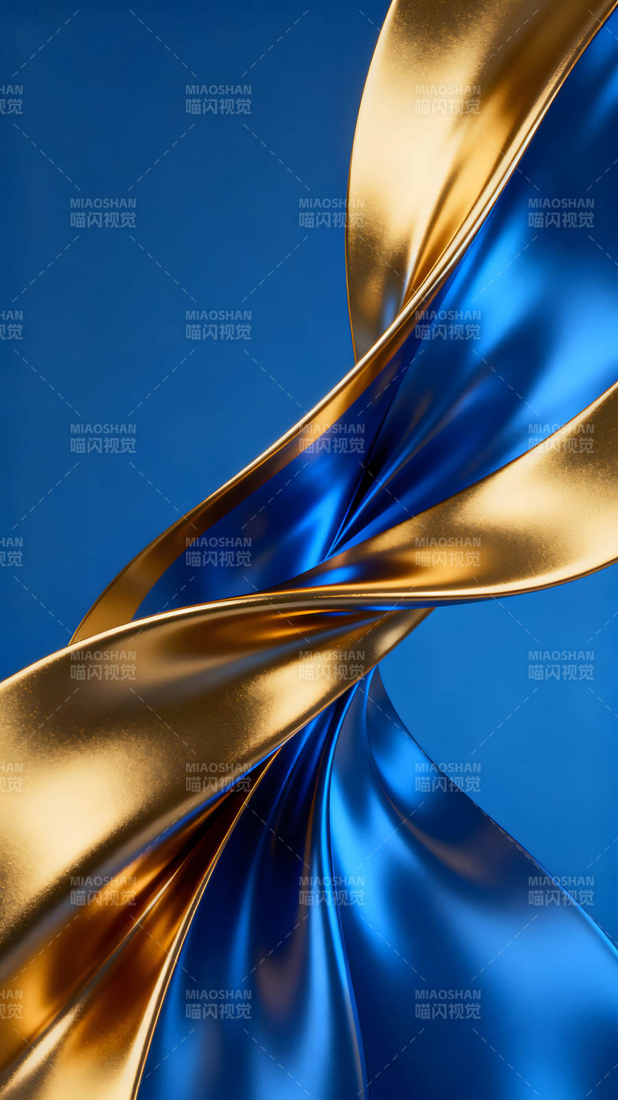 金丝缠绕蓝色绸缎的光滑质感图片
