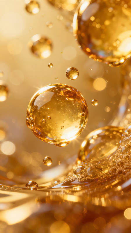 金黄色液体气泡特写光影效果图片