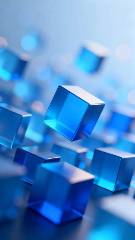蓝色几何立方体悬浮科技感图片
