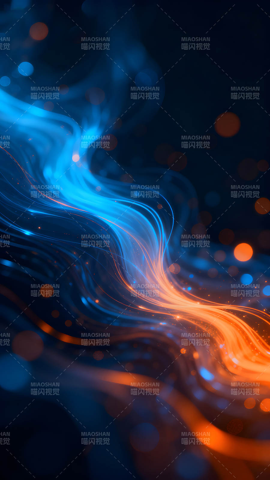 蓝橙火焰交织流动抽象画面图片
