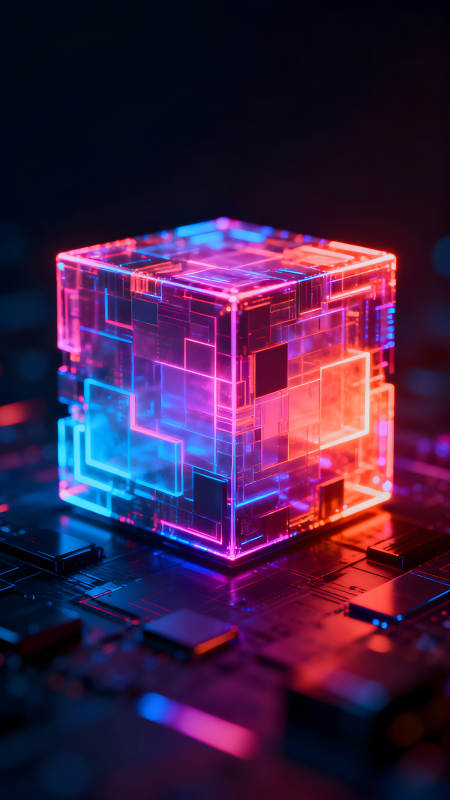 发光科技立方体在电路板上图片