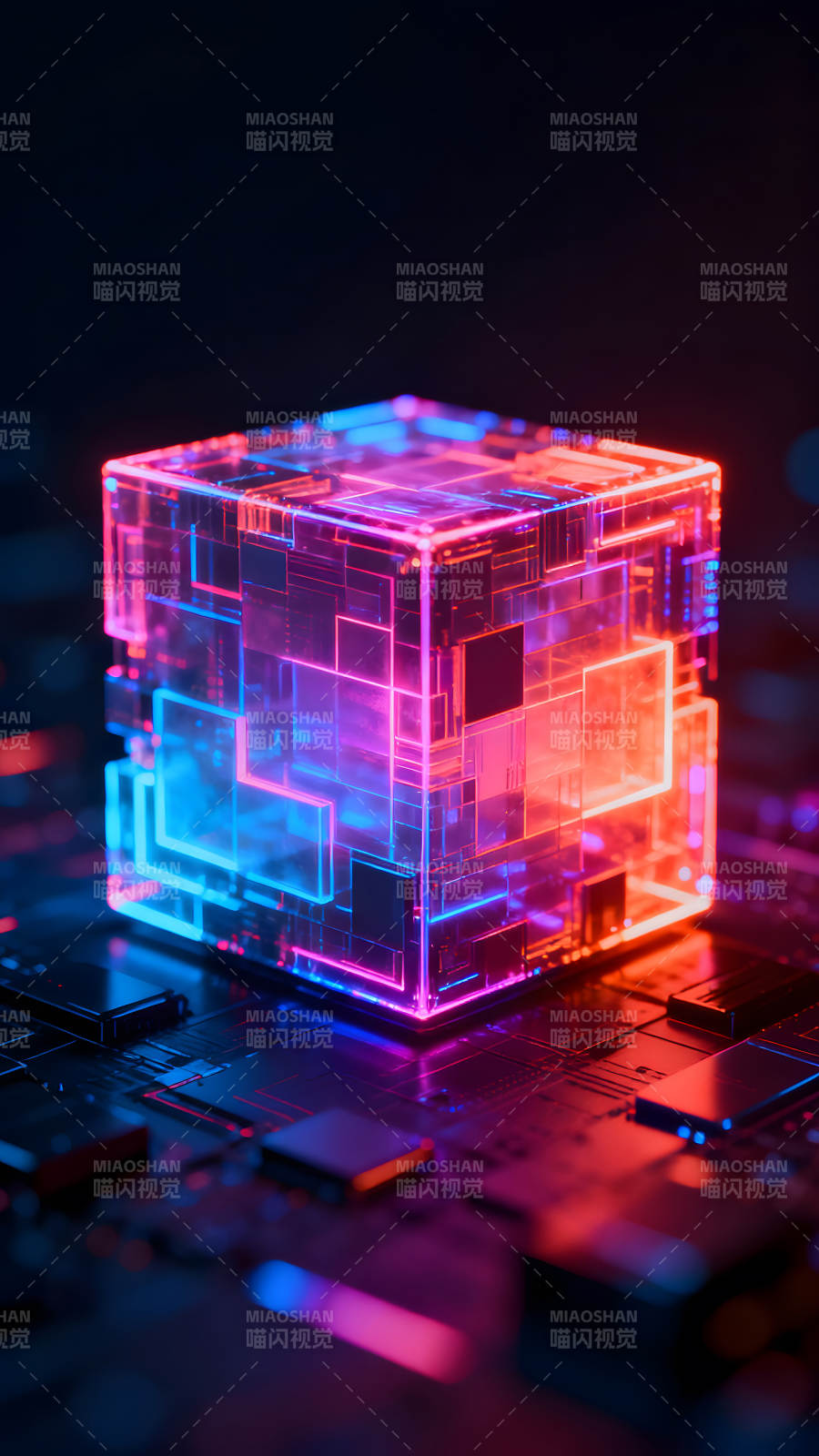 发光科技立方体在电路板上图片